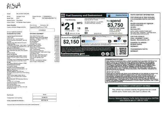 New 2019 Aston Martin Vantage Coupe for sale Sold at Pagani of Greenwich in Greenwich CT 06830 21