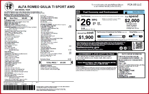 New 2020 Alfa Romeo Giulia Ti Sport Q4 for sale $51,095 at Pagani of Greenwich in Greenwich CT 06830 2