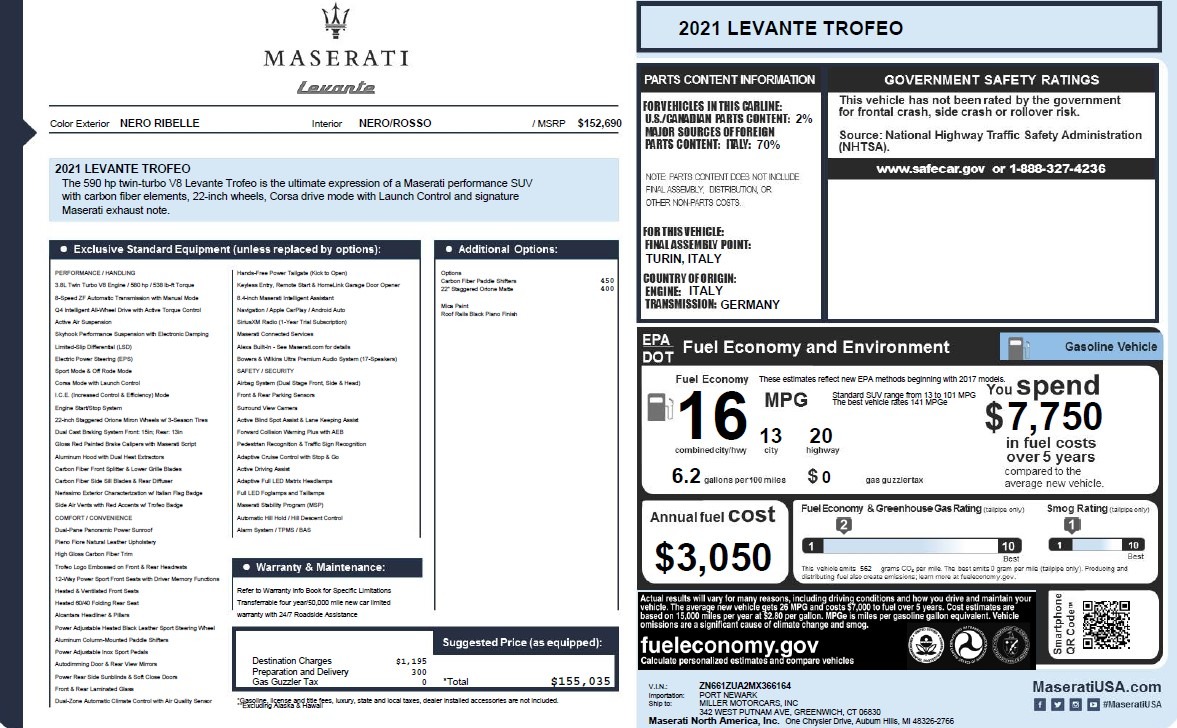 Used 2021 Maserati Levante Trofeo for sale $65,900 at Pagani of Greenwich in Greenwich CT 06830 1