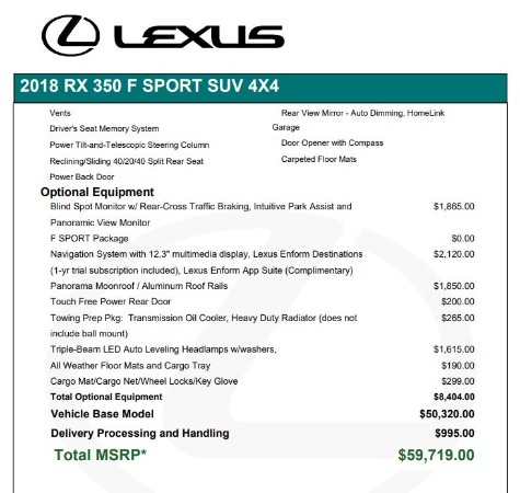 Used 2018 Lexus RX 350 F SPORT for sale Sold at Pagani of Greenwich in Greenwich CT 06830 28