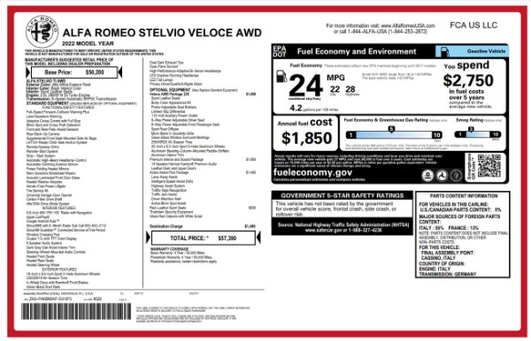 New 2022 Alfa Romeo Stelvio Veloce for sale $57,390 at Pagani of Greenwich in Greenwich CT 06830 20
