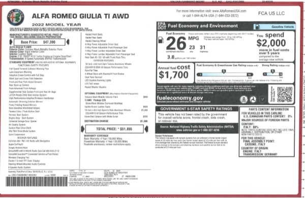 New 2022 Alfa Romeo Giulia Ti for sale $51,895 at Pagani of Greenwich in Greenwich CT 06830 24