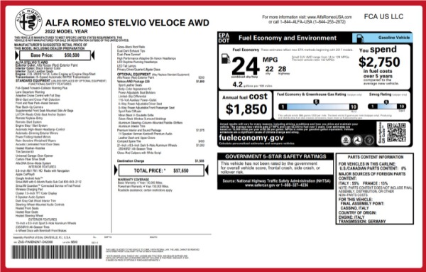 New 2022 Alfa Romeo Stelvio Veloce for sale $57,650 at Pagani of Greenwich in Greenwich CT 06830 2