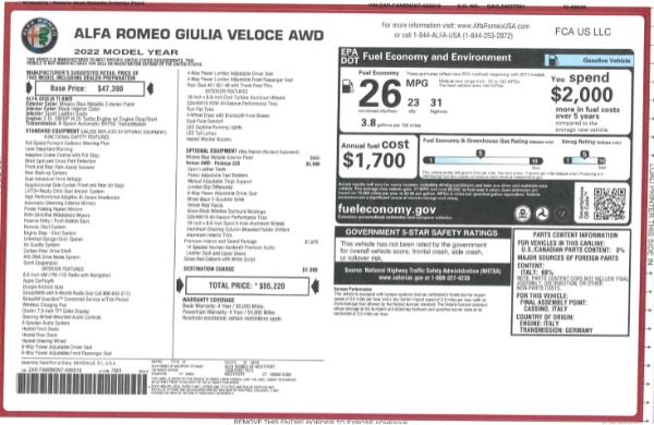 New 2022 Alfa Romeo Giulia Veloce for sale $55,220 at Pagani of Greenwich in Greenwich CT 06830 26