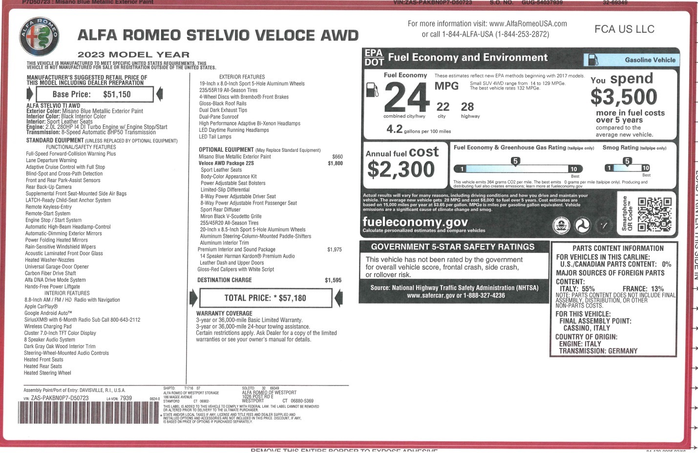 New 2023 Alfa Romeo Stelvio Veloce for sale $57,180 at Pagani of Greenwich in Greenwich CT 06830 1
