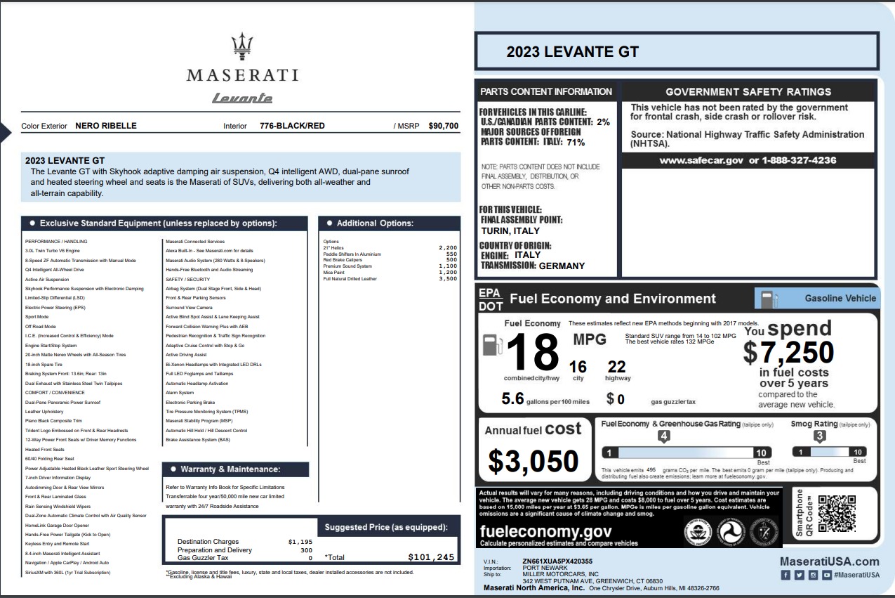 Used 2023 Maserati Levante GT for sale Call for price at Pagani of Greenwich in Greenwich CT 06830 1