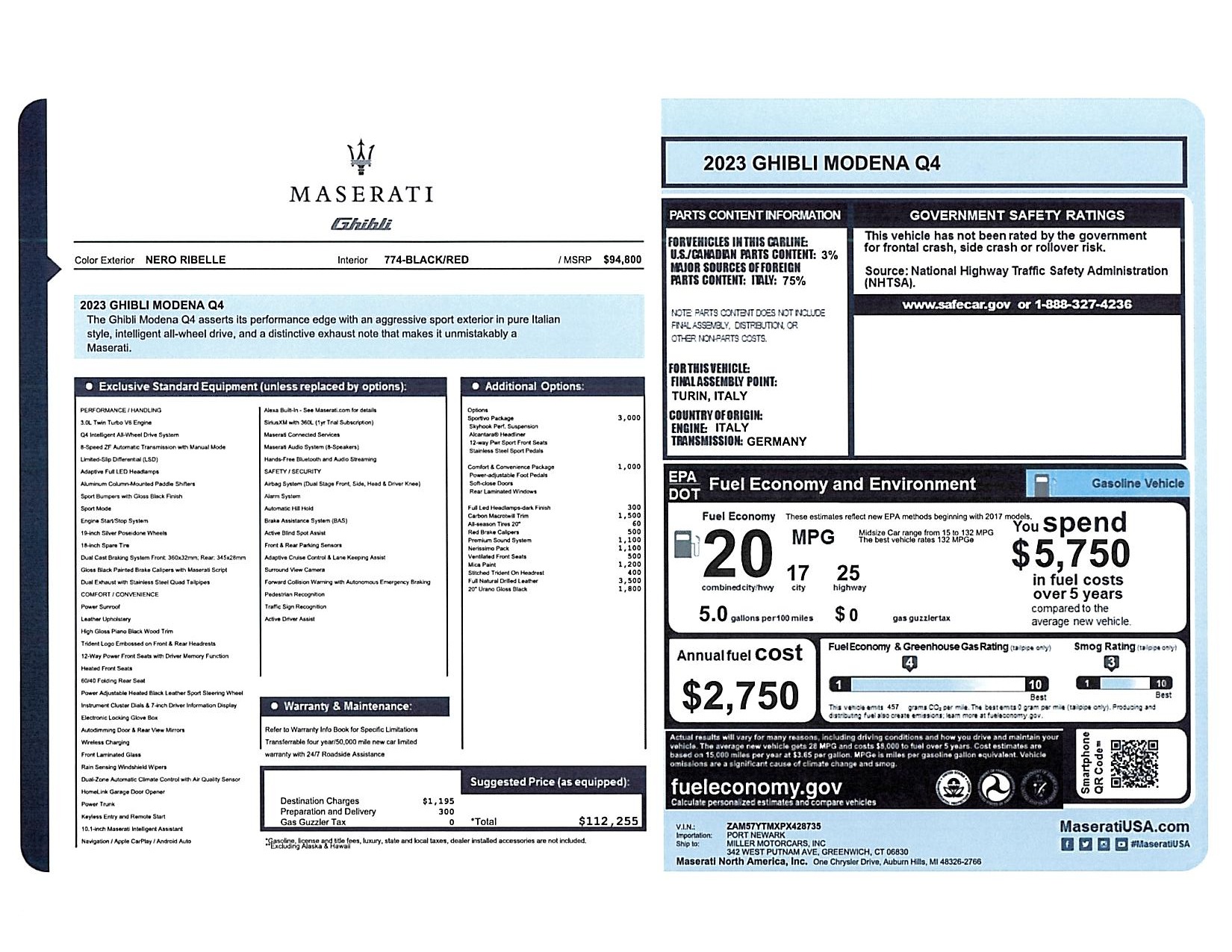New 2023 Maserati Ghibli Modena Q4 for sale $112,255 at Pagani of Greenwich in Greenwich CT 06830 1