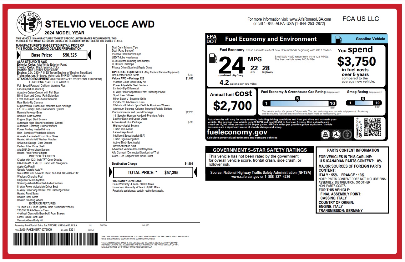 New 2024 Alfa Romeo Stelvio Veloce for sale Sold at Pagani of Greenwich in Greenwich CT 06830 1