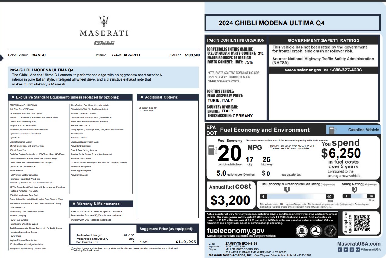 New 2024 Maserati Ghibli Modena Ultima Q4 for sale Sold at Pagani of Greenwich in Greenwich CT 06830 1