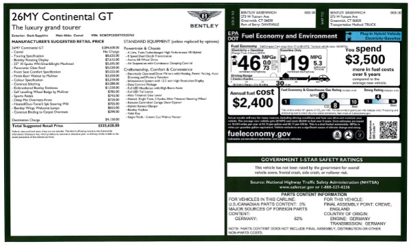 New 2026 Bentley Continental GT for sale $335,620 at Pagani of Greenwich in Greenwich CT 06830 26