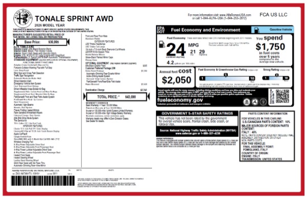 New 2026 Alfa Romeo Tonale Sprint for sale $43,210 at Pagani of Greenwich in Greenwich CT 06830 25