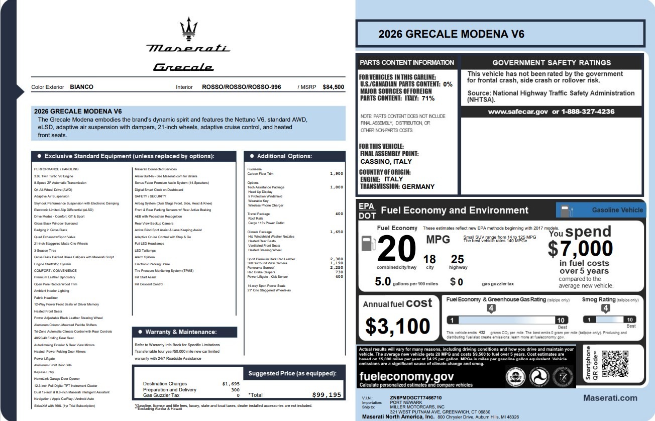 New 2026 Maserati Grecale Modena V6 for sale $99,195 at Pagani of Greenwich in Greenwich CT 06830 1