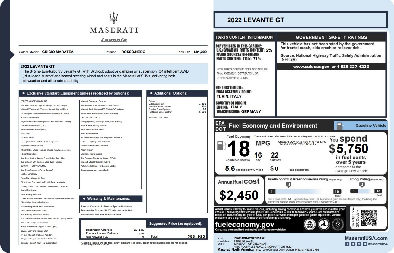 Used 2022 Maserati Levante GT for sale $42,900 at Pagani of Greenwich in Greenwich CT 06830 1
