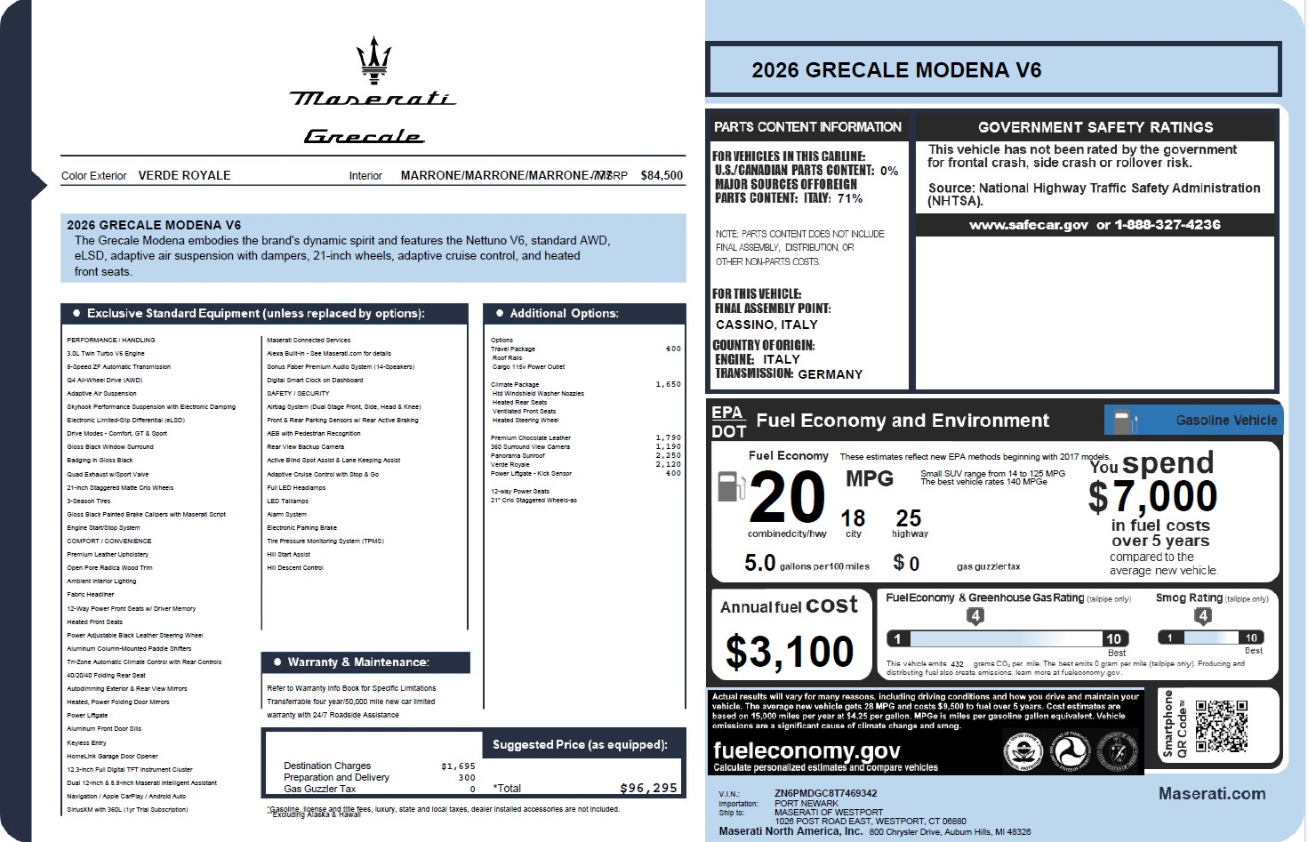 New 2026 Maserati Grecale Modena V6 for sale $96,295 at Pagani of Greenwich in Greenwich CT 06830 1