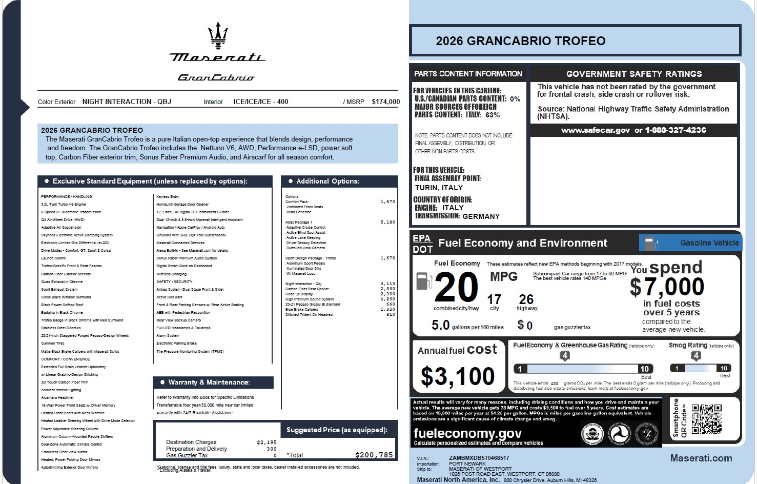 New 2026 Maserati GranCabrio Trofeo for sale $200,785 at Pagani of Greenwich in Greenwich CT 06830 1