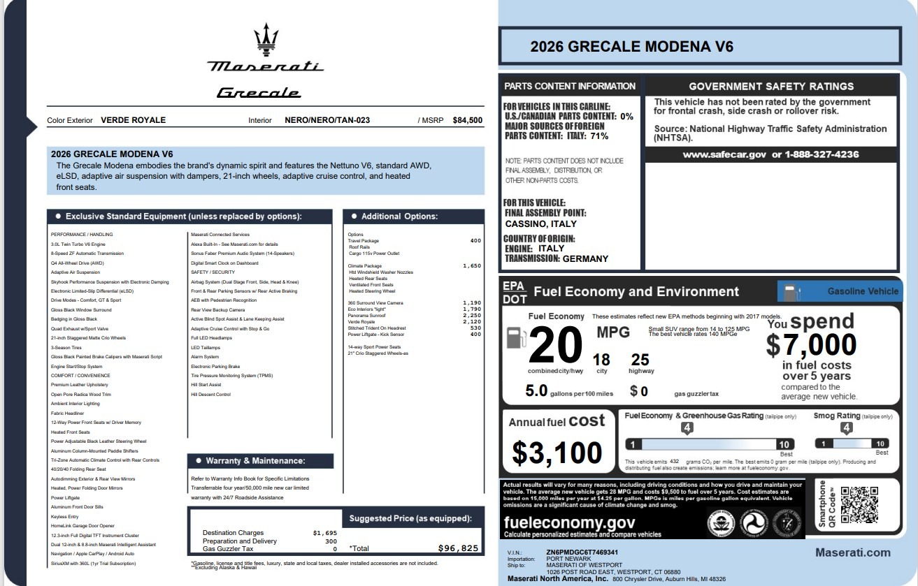 New 2026 Maserati Grecale Modena V6 for sale $96,825 at Pagani of Greenwich in Greenwich CT 06830 1