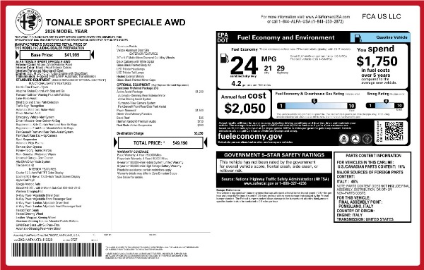 New 2026 Alfa Romeo Tonale Sport Speciale for sale $49,190 at Pagani of Greenwich in Greenwich CT 06830 25