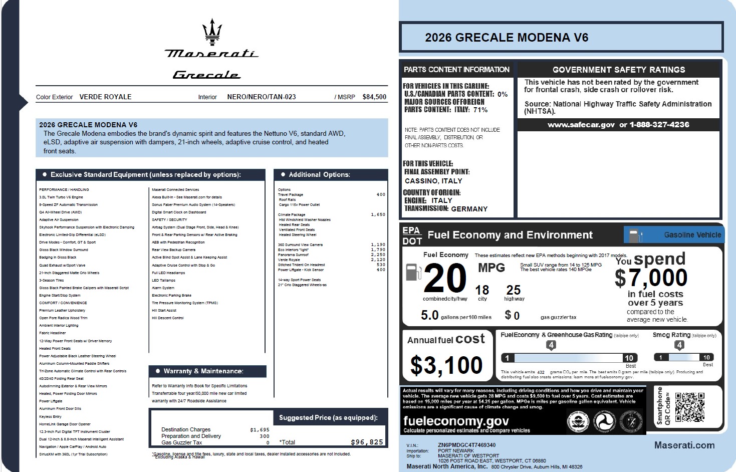 New 2026 Maserati Grecale Modena V6 for sale $96,825 at Pagani of Greenwich in Greenwich CT 06830 1