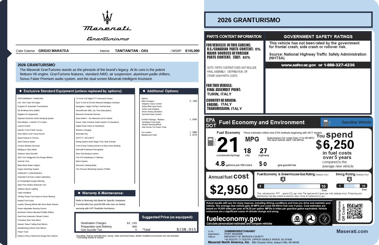 New 2026 Maserati GranTurismo for sale $158,015 at Pagani of Greenwich in Greenwich CT 06830 1