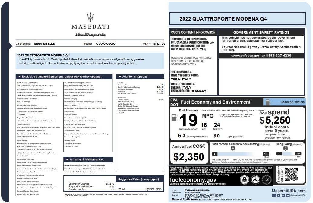 Used 2022 Maserati Quattroporte Modena Q4 for sale $52,900 at Pagani of Greenwich in Greenwich CT 06830 1
