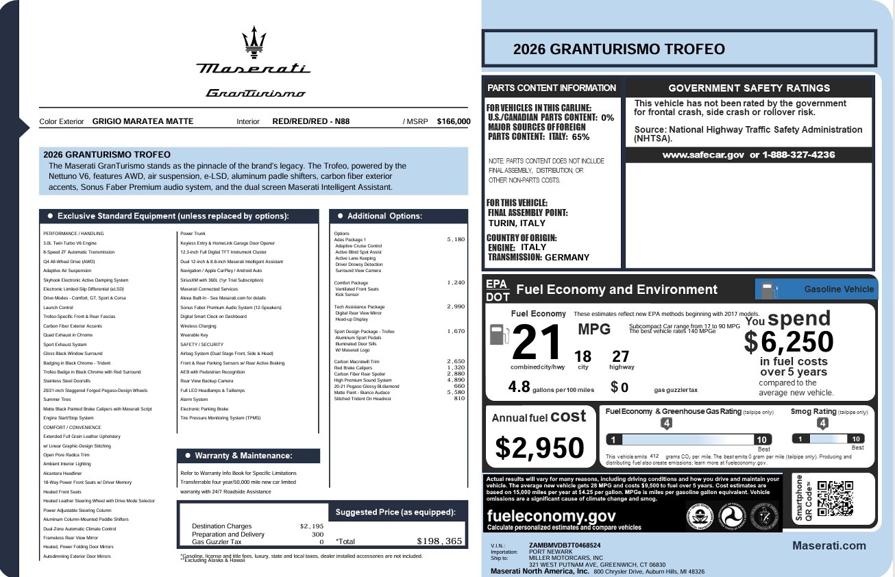 New 2026 Maserati GranTurismo Trofeo for sale $198,365 at Pagani of Greenwich in Greenwich CT 06830 1