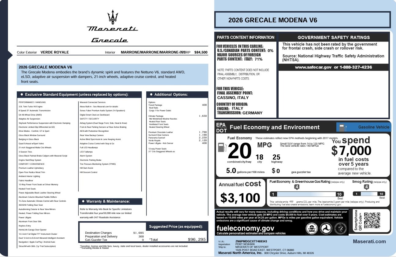 New 2026 Maserati Grecale Modena V6 for sale $96,295 at Pagani of Greenwich in Greenwich CT 06830 1