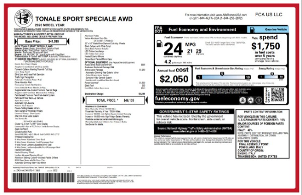 New 2026 Alfa Romeo Tonale Sport Speciale for sale $49,135 at Pagani of Greenwich in Greenwich CT 06830 25