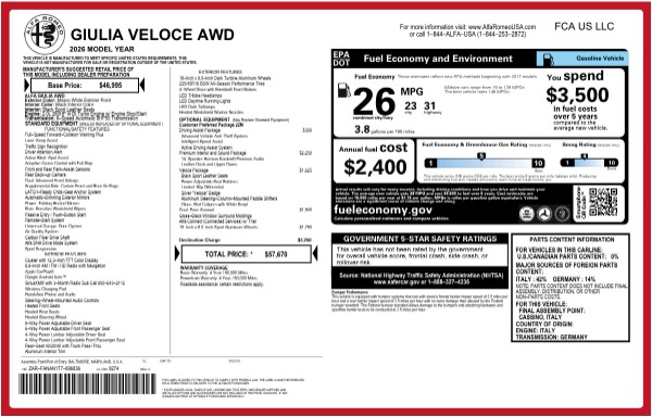New 2026 Alfa Romeo Giulia Veloce for sale $57,670 at Pagani of Greenwich in Greenwich CT 06830 24