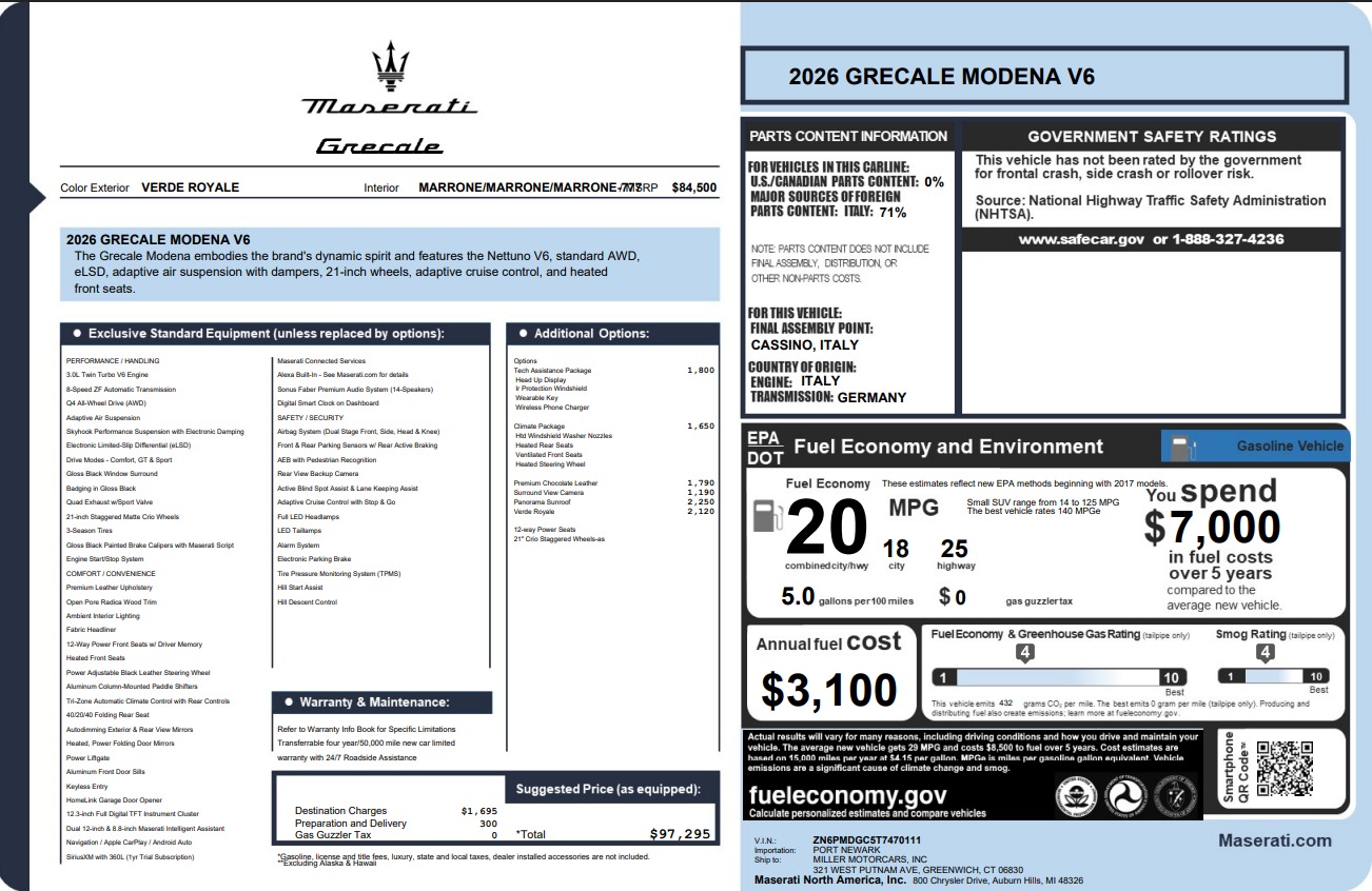 New 2026 Maserati Grecale Modena V6 for sale $97,295 at Pagani of Greenwich in Greenwich CT 06830 1