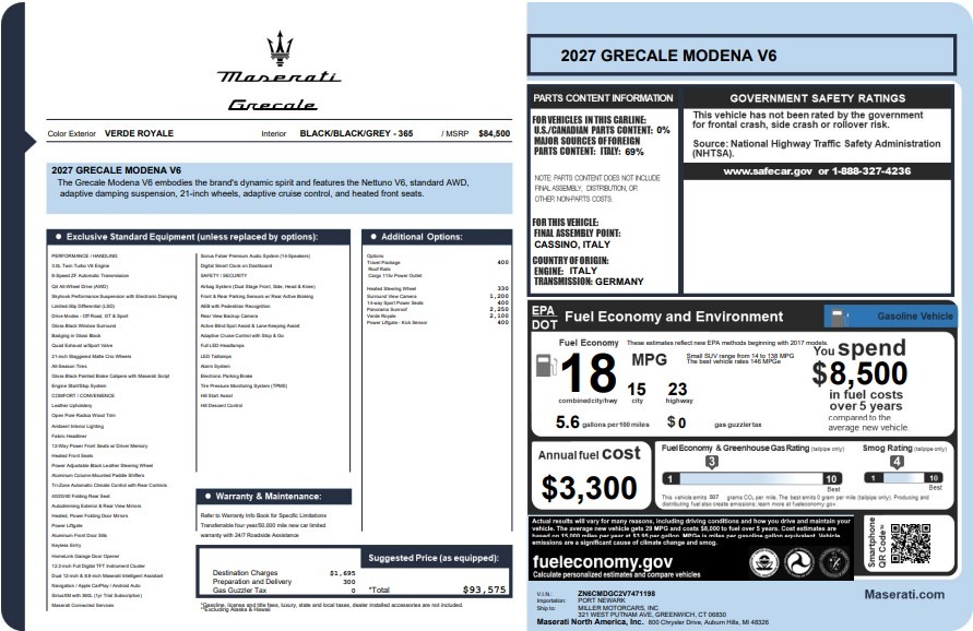 New 2027 Maserati Grecale Modena V6 for sale $93,575 at Pagani of Greenwich in Greenwich CT 06830 1