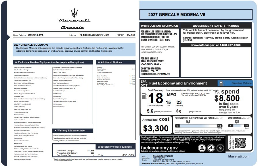 New 2027 Maserati Grecale Modena V6 for sale $93,325 at Pagani of Greenwich in Greenwich CT 06830 1